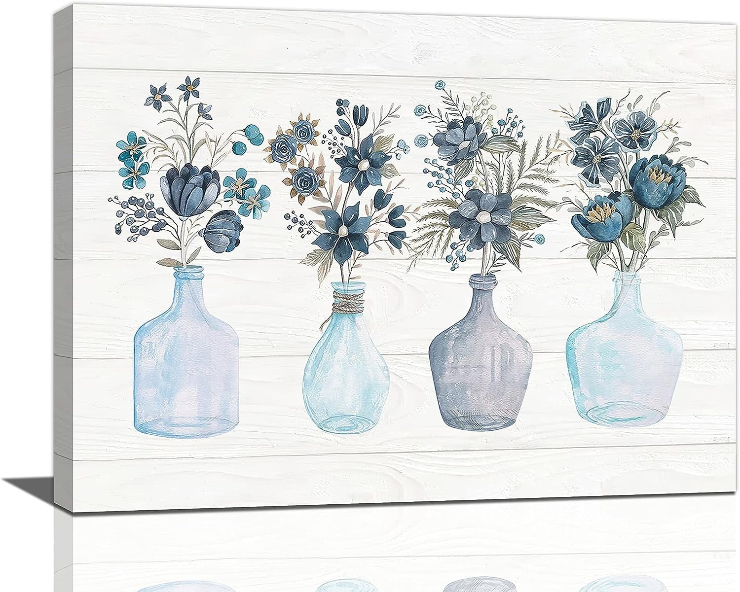 Botanical Bathroom Wall Art Navy Blue Floral Pictures Wall Decor ...