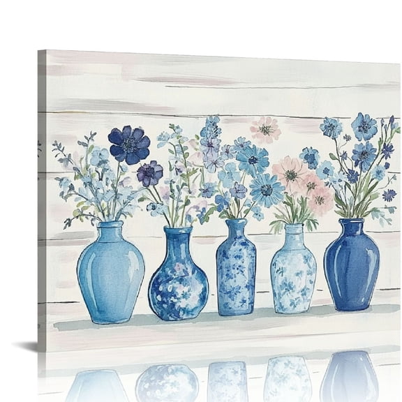 Navy Blue Flowers Wall Art Prints Set, Botanical Decor - Walmart.com