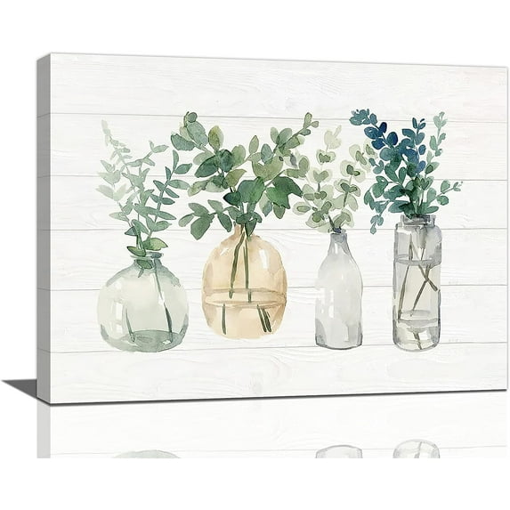 Botanical Bathroom Wall Art Plant Pictures Wall Decor Bottles And Plants Canvas Prints Farmhouse Floral Painting Artwork Home Decorations For Bathroom Kitchen Bedroom Living Room Framed 16"x12"