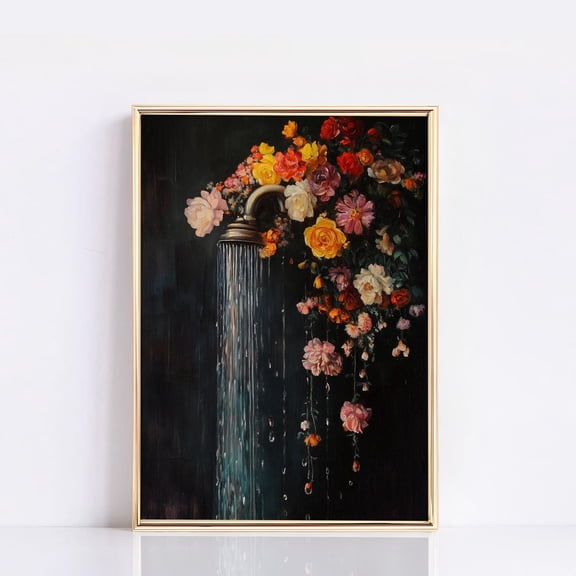 Botanical Bathroom Wall Art Print, Floral Bath Wall Decor, Shower Print Cottagecore Decor, Dark Green Print Unframed Paper Print
