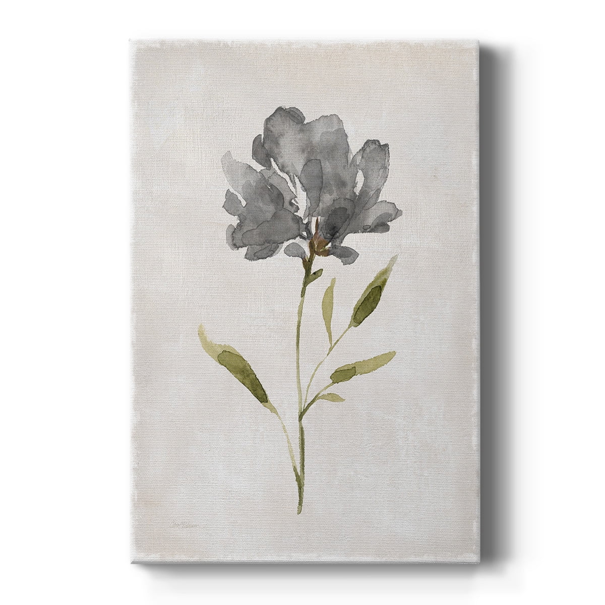 Gray and Green Floral Abstract Canvas Art - 14" x 14"