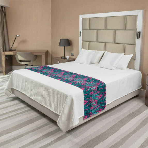 Botanical Bed Runner, Continuous Demonstration of Agave Plants Exotic Herbal Botany Scene, Decorative Accent Bedding Scarf for Hotels Homes and Guestrooms, Queen, Pink Teal and Seafoam, by Ambesonne