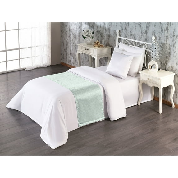 Botanical Bed Runner, Intertwined Branches with Leaves Spring Season Foliage Pastel Artwork, Decorative Accent Bedding Scarf for Hotels Homes & Guest Rooms, Twin, Pale Mint Green White, by Ambesonne