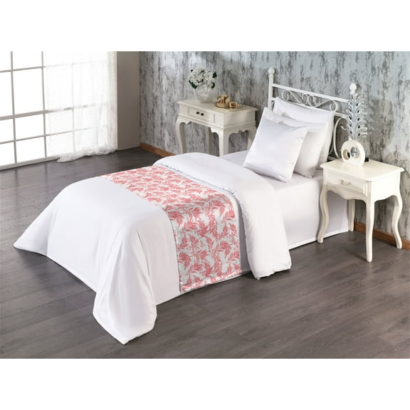 Botanical Bed Runner, Leaf and Branch Silhouettes in the Wind Foliage Orderly Repeated Pattern Art, Decorative Accent Bedding Scarf for Hotels Homes & Guest Rooms, Twin, Coral Off White, by Ambesonne