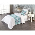 thumbnail image 1 of Botanical Bed Runner Set, Garden Themed Watercolor Style Leaf Prints Blooming Brushstrokes, Decorative Bedding Scarf & a Pillow Sham for Hotels Homes, Twin, Teal Pale Purple and White, by Ambesonne, 1 of 3