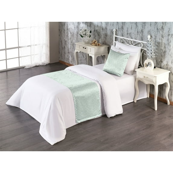 Botanical Bed Runner Set, Intertwined Branches with Leaves Spring Season Foliage Pastel Artwork, Decorative Bedding Scarf & a Pillow Sham for Hotels Homes, Twin, Pale Mint Green White, by Ambesonne