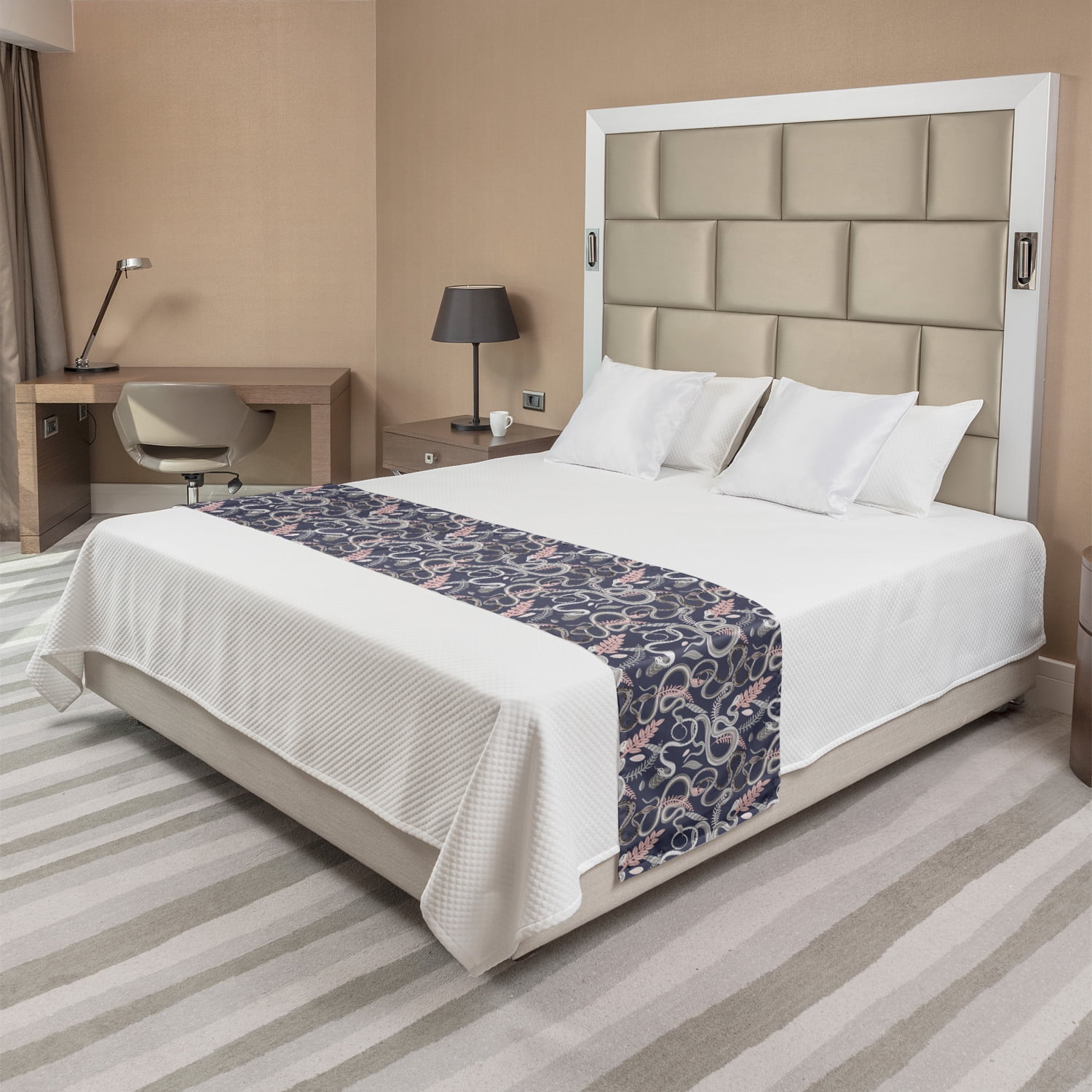 King Multicolor Polyester Satin Bed Runner with Botanical Print