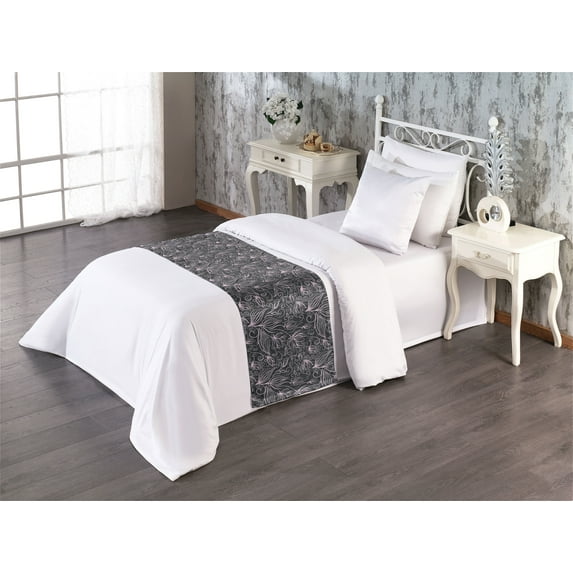 Botanical Bed Runner, Vintage Floral Ornament Spring Season Repeated Branch Leaves Pattern, Decorative Accent Bedding Scarf for Hotels Homes & Guest Rooms, Twin, Lilac and Charcoal Grey, by Ambesonne