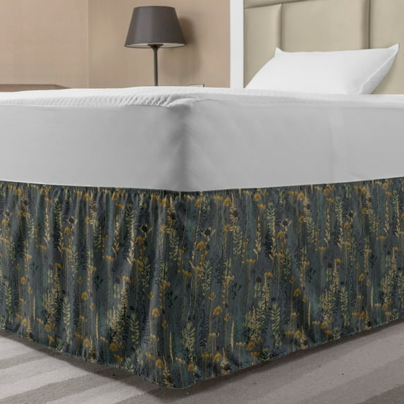 Botanical Bed Skirt, Floral Forest Theme Along Silhouettes of Various Field Flowers and Herbs Pattern, Elastic Bedskirt Dust Ruffle Wrap Around for Bedding Decor, 4 Sizes, Multicolor, by Ambesonne