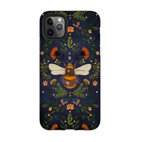 Botanical Bee Blue Phone Case Compatible with iPhone 11 to 16 Pro Max