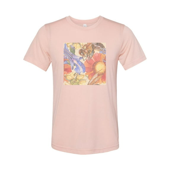 "Botanical Bee, Botanical Shirt, Sublimation T, Unisex, Soft Bella Tee, Bee Shirt, Bee Lover, Botanical Apparel, Gift For Her, Mom Tee, Bees, Peach, 2XL"