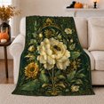 thumbnail image 1 of Botanical Bee Cream Flower, Cozy Botanical Garden Scene, Warm Flannel Blanket for Sunroom and Reading Nook, Garden Lovers Thanksgiving Gift, Botanical Home Decor, 1 of 9