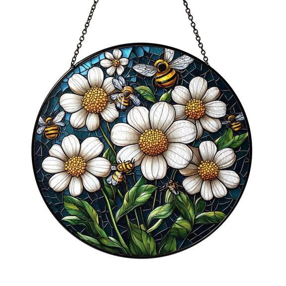 Botanical Bee Faux Stained Glass Window2101