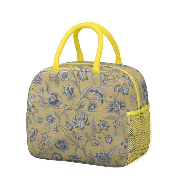 Botanical Bee Lunch Tote – Vintage Flower Pattern, Eco-Friendly Insulated Bag