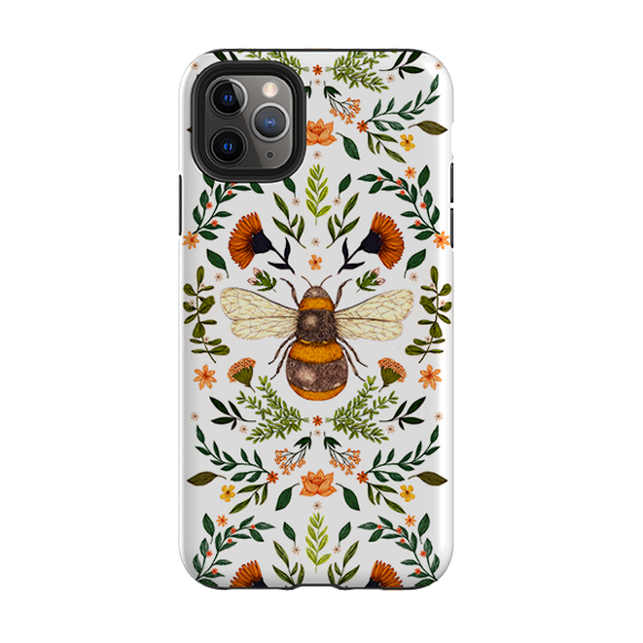 Botanical Bee White Floral Illustration Phone Case Compatible with iPhone 11 to 16 Pro Max