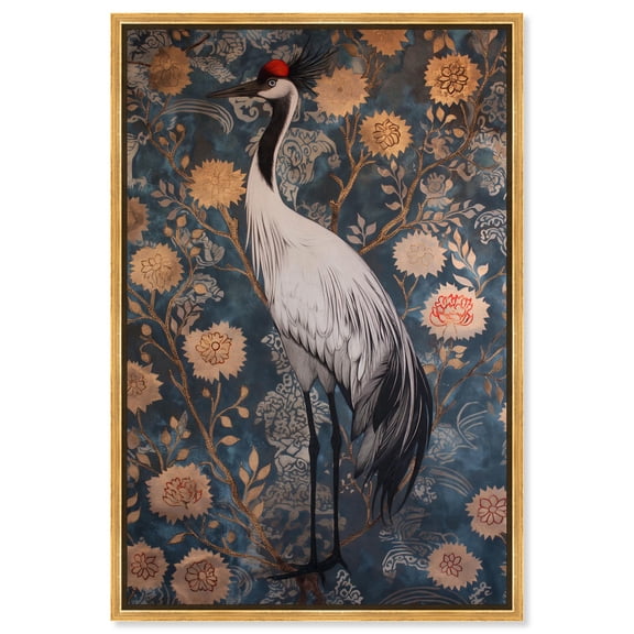 Botanical Bird II Canvas Elegant Crane Art by Art Remedy, Gold Frame, 36 x 54