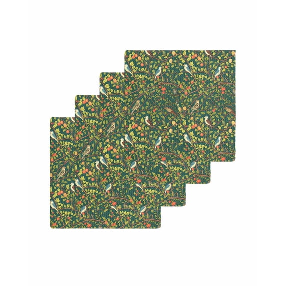 Botanical Birds Kitchen Dish Towels for Drying Dishes Set of 4, Art Abstract Leaves Green Waffle Weave Microfiber Terry Hand Tea Bathroom Towels Quick Dry & Absorbent Towel 12x12