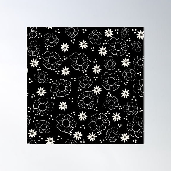 Botanical Black And White Pattern Poster Wall Art, Modern Wall Decor For Living Room Bedroom, 30x30 UNFRAMED