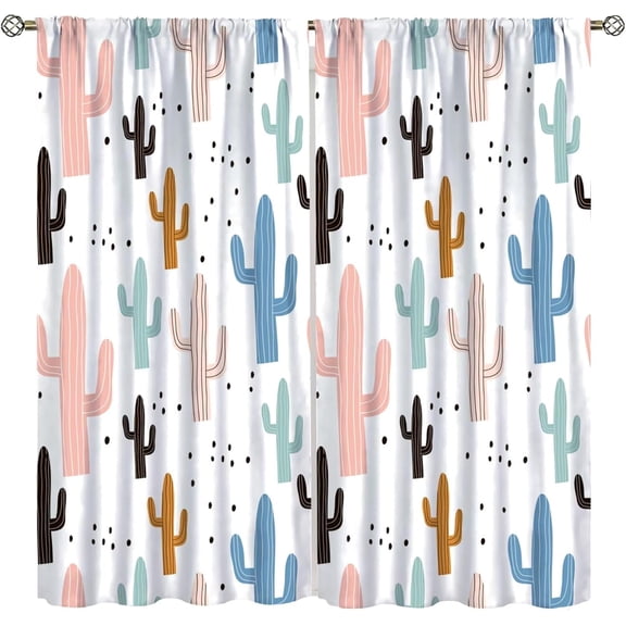 Botanical Blackout Curtains Tropical Cactus Desert Botanical Pattern Living Room Curtains for Kitchen Bedroom Office Curtain Set 42x54 Inch 2 Panels