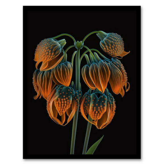 Botanical Blooms Orange Blue Green Plant Flowers Ernst Haeckel Style Floral Artwork Art Print Framed Poster Wall Decor 12x16 inch