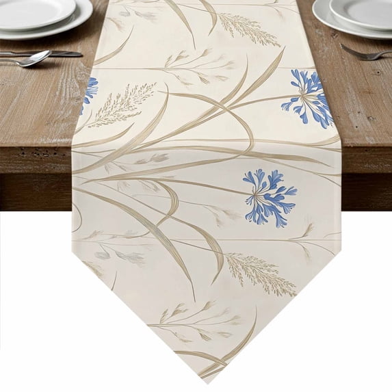Botanical Blue Floral Table Runner Linen Burlap Table Runner 70 Inches Long Rustic Summer Flowers Dresser Scarves for Kitchen Island Coffee Dining Room Party Wedding Banquet Holiday Decor 13"x70"