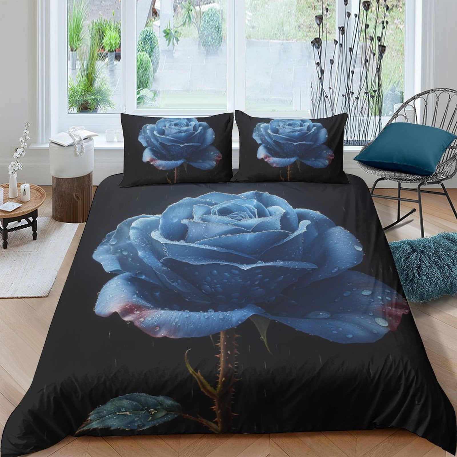 Botanical Blue Roses Comforter Covers Bedding Set 3D Printed Duvet