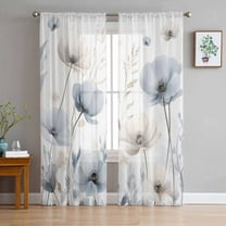 Botanical Blue Sheer Curtains 96 Inches Long 2 Panels Set, Window Sheer Curtains for Living Room/Bedroom, Spring Floral Flower Plant Herb Watercolor Light Filtering Rod Pocket Curtain 52'' x 96'' x 2