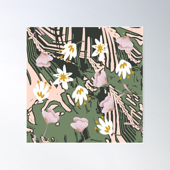 Botanical Blush Poster Wall Art, Modern Wall Decor For Living Room Bedroom, 30x30 UNFRAMED