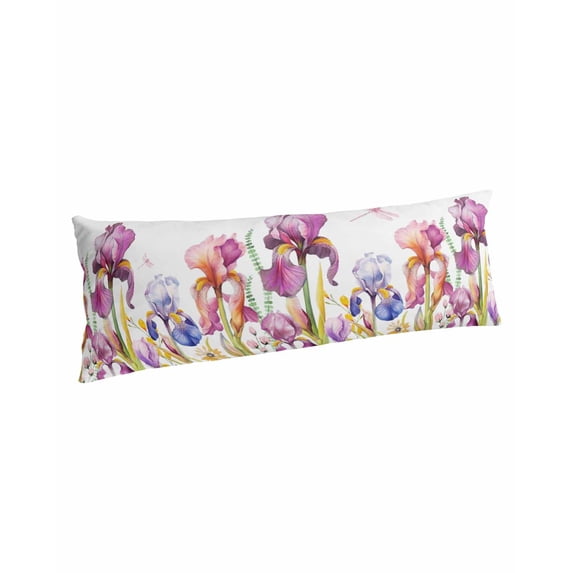 Botanical Body Pillow Covers, Spring Dragonfly Flower Leaves Modern White Soft Bed Throw Pillowcases Breathable Cooling Long Lumbar Body Pillow Sham Cover for Bed Sofa 20''x54''