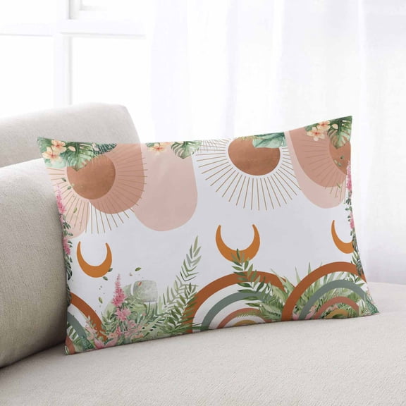 Botanical Boho Throw Pillow Cover,Abstract Bohemian Geometric Middle Ages Rectangle Decorative Pillow Case Protector Soft Cushion Cover Lumbar Pillowcase for Couch Sofa Bedroom Car Decor 12x20 Inch