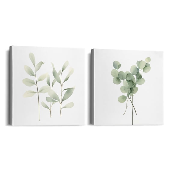 Botanical Boho UNFRAMED Sage Green Plants Wall Decor Modern Bathroom Decor for Office Bedroom Kitchen Dining Room 12x12 Inch 2PCS