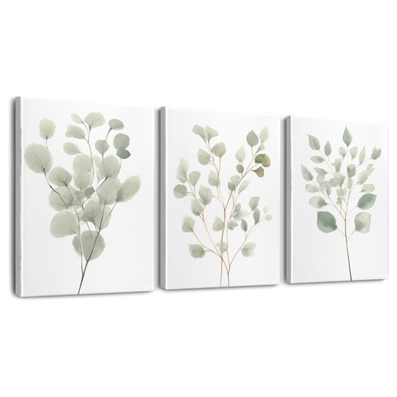 Botanical Boho UNFRAMED Sage Green Plants Wall Decor Modern Bathroom Decor for Office Bedroom Kitchen Dining Room 12x16 Inch 3PCS
