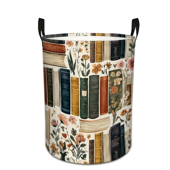 Botanical Book Abundance Print Extra Large Foldable Laundry Basket  Stylish  Easy to Use for Bedroom Bathroom  Laundry Room  Oxford Fabric Storage Bin