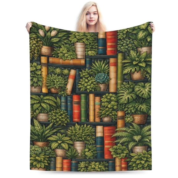 Botanical Bookshelf Blanket Plant Books Throw Blanket Soft Cozy Blanket for Couch Bed Christmas Gift 50x40
