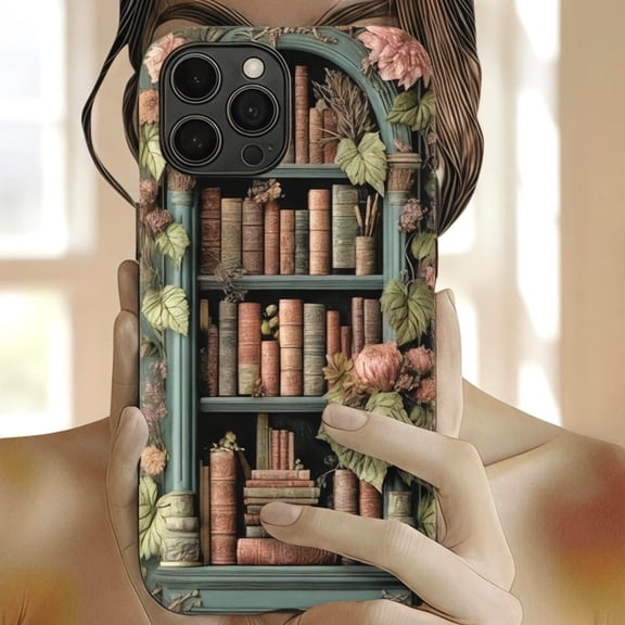 Botanical Bookshelf Cottagecore Floral Library Phone Case for iPhone 17 16 15 14 13 12 11 Pro Max
