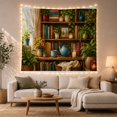 thumbnail image 1 of Botanical Bookshelf with Lush Plants, Cozy Indoor Library Scene, Warm Vintage Style for Book Lovers, Plant Decor, Housewarming Gift Tapestry Wall Hanging for Bedroom, Living Room and Dorm, 1 of 7