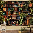 thumbnail image 1 of Botanical Bookshelf Tapestry Lush Green Plant Book Shelf Tapestries Wall Hanging Art Vintage Retro Potted Plants Academics Library Book Tapestry for Bedroom Living Room Dorm 60 x 40 inch, 1 of 6