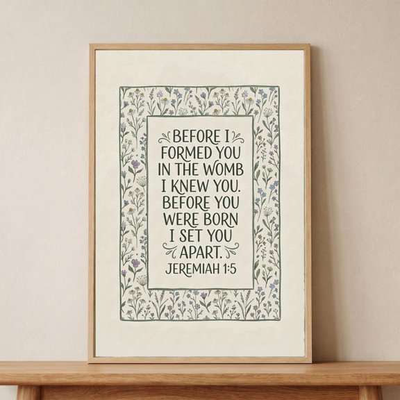 Botanical Border Bible Verse Wall Art, Jeremiah 1 5 Scripture Print, Christian Nursery Decor, Before I Formed You, Wildflower Floral Art, Home Decor Unframed Paper Print