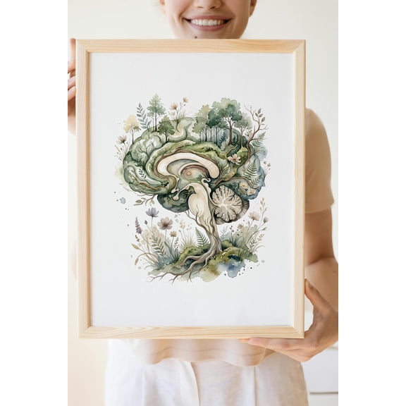 Botanical Brain Anatomy Wall Art Print, Unframed Paper Poster 8x10in