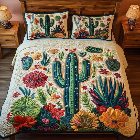 Botanical Cactus 3-Piece Quilted Bedding Set - Walmart.com