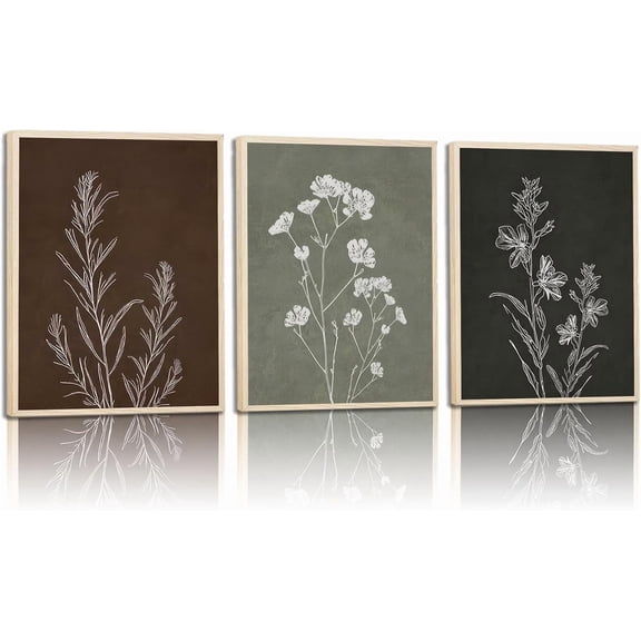 Botanical Canvas Wall Art Gallery Wrap Prints Minimalist Floral Posters Modern Botanical Artwork for Living Room Bedroom Bathroom Office Decor（Only canvas）