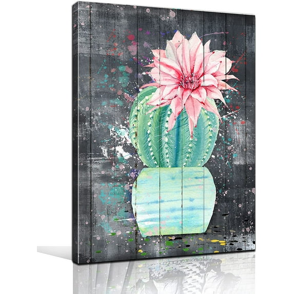 Botanical Canvas Wall-Art for Bathroom - Cactus Wall Decor Bedroom for Teen Girls - Green Plants Wall Art Ready to Hang Size 12 x 16 Inch