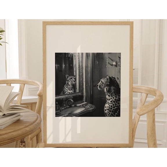 Botanical Cheetah Art Print Retro Leopard Graphic, Unframed Paper Poster 8x10in