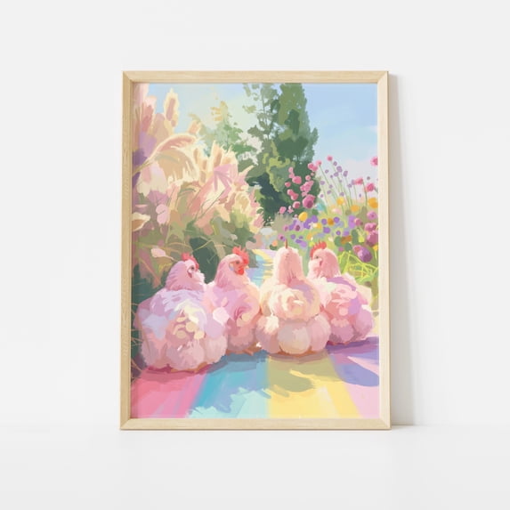 Botinical Ard Botanical Chicken Impressionist Hen Whimsical Garden Art Poster ...