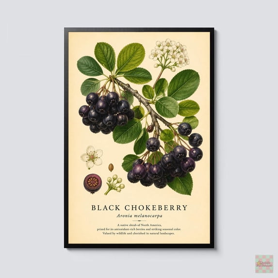 Botinical Ard Botanical Chokeberry Aronia Melanocarpa Vintage Fruit Art Botanical ...