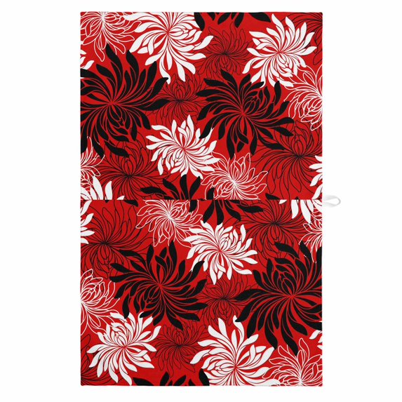 Botanical Chrysanthemum 1 Pack Kitchen Towel, Water Absorbent Dish Towel, Abstract Spring Floral Red Black Decorative Hand Towels - Quick Drying Cloth for Cooking Baking, 18x28 Inch