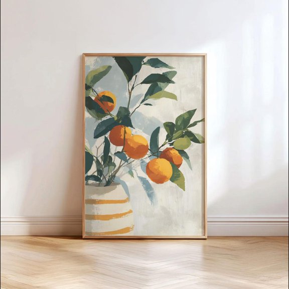 Botanical Citrus Abstract Print Rich Orange And Green, Unframed Paper Print