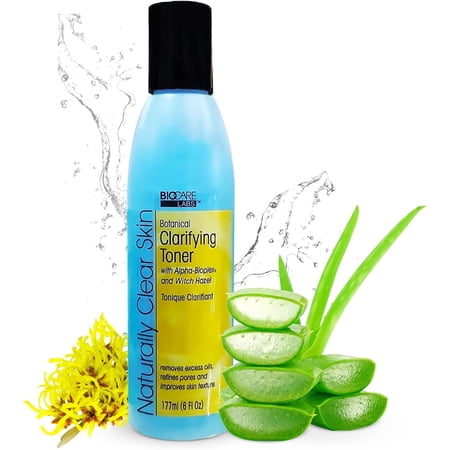 Botanical Clarifying Toner - Infused with Aloe Vera, Witch Hazel & Alpha-Bioplex, Refines Pores, Exfoliates & Conditions, Oil Control, Gentle Glow for Sensitive Skin 6 oz