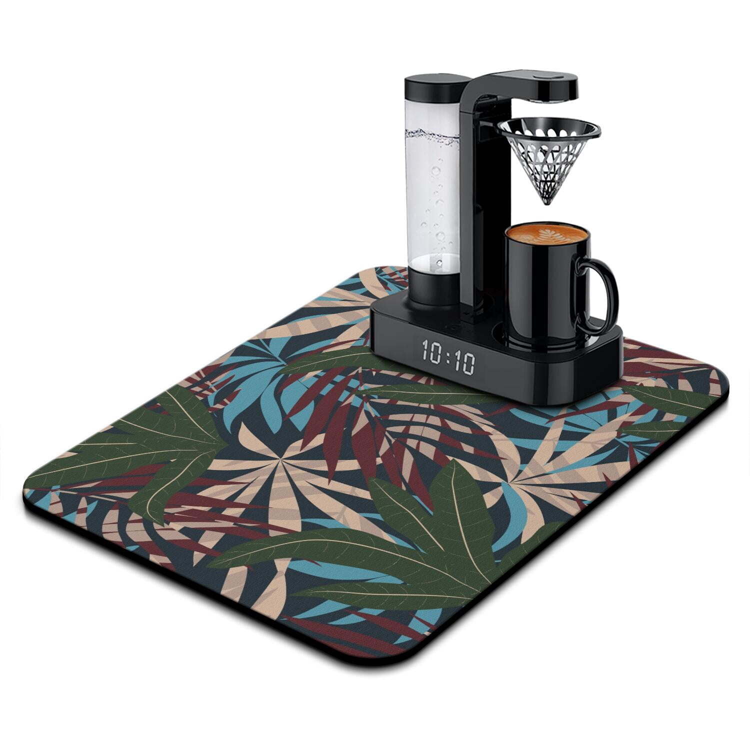 Botanical Coffee Station Mat - Tropical Palm Leaf, Quick-Dry, Slip ...