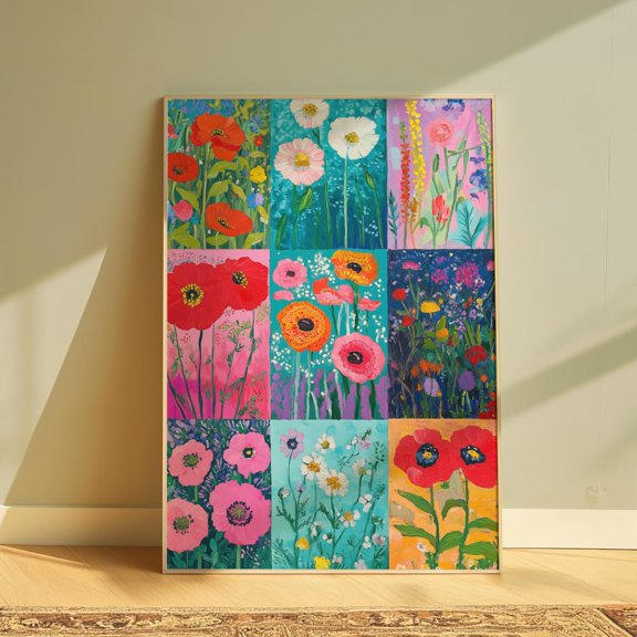 Botanical Collage Floral Vibrant Wildflower Wall Art Botanical Gallery Flowers Aesthetic